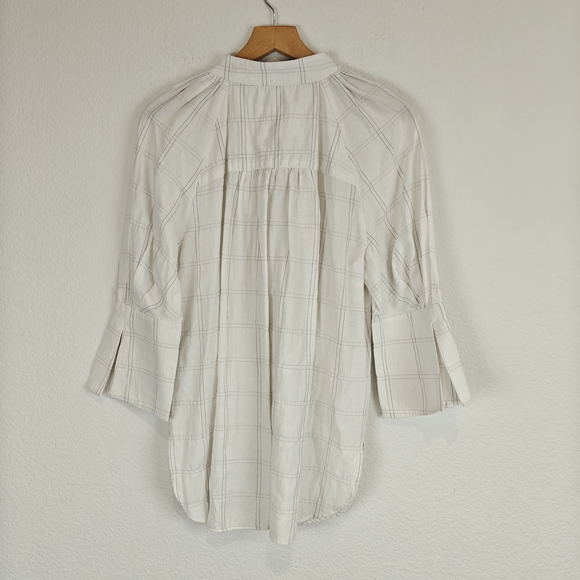 Anthropologie Textured Cotton Peasant Blouse Ivory Boho Minaminlist Relaxed Top - Picture 13 of 16
